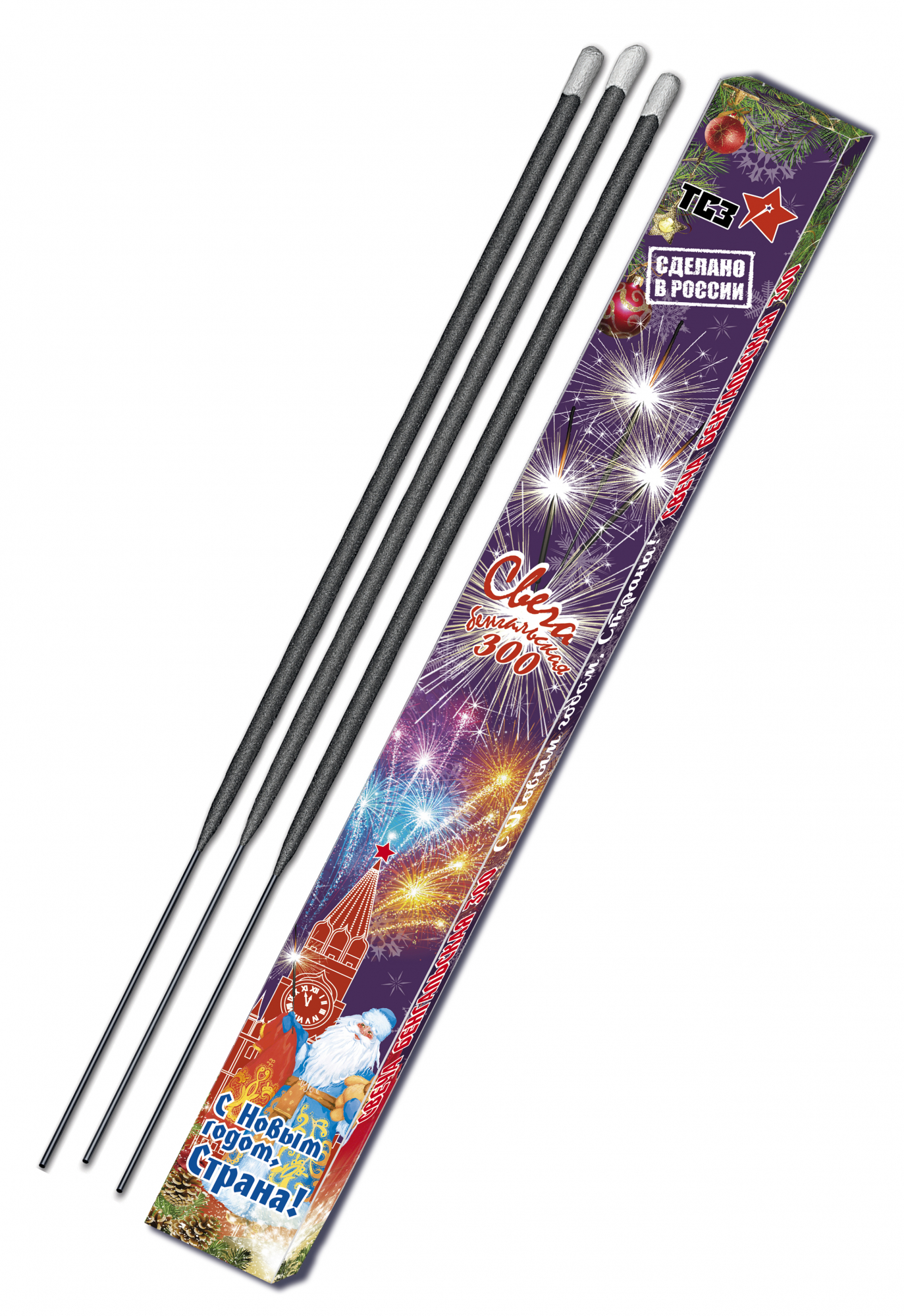 Бенгальская свеча 300 прямоугольная "Новогодняя" (3 шт)  1/50/3
