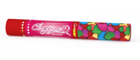 Хлопушка пневматическая (мет.сердца) Свадебная 30 см  (х) 100/1